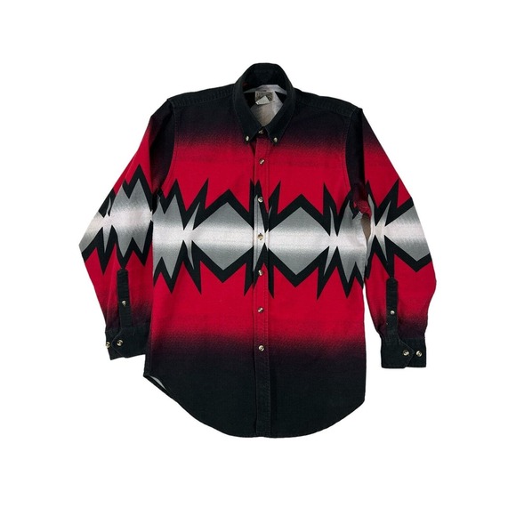 VTG Express Riders Men‎ Western Black Red Button Down Long Sleeve Shirt S Aztec - Picture 1 of 6